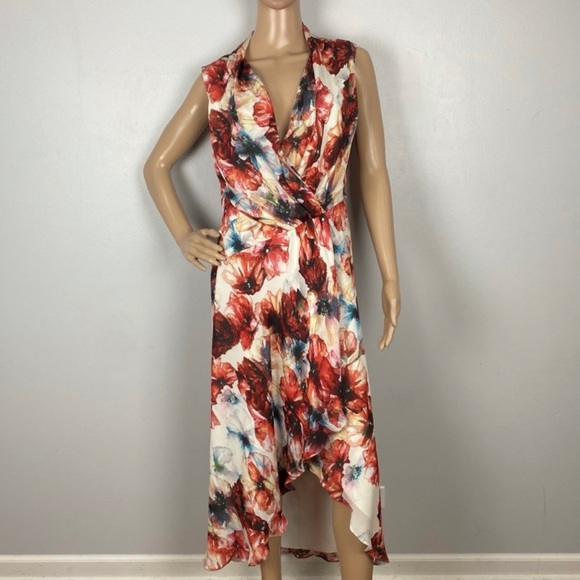 HAUTE HIPPIE FLORAL PRINT HIGH-LOW CHIFFON DRESS - Picture 2 of 7
